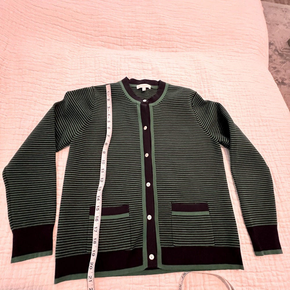 Ann Mashburn Green Striped Cardigan Sweater EUC 2044